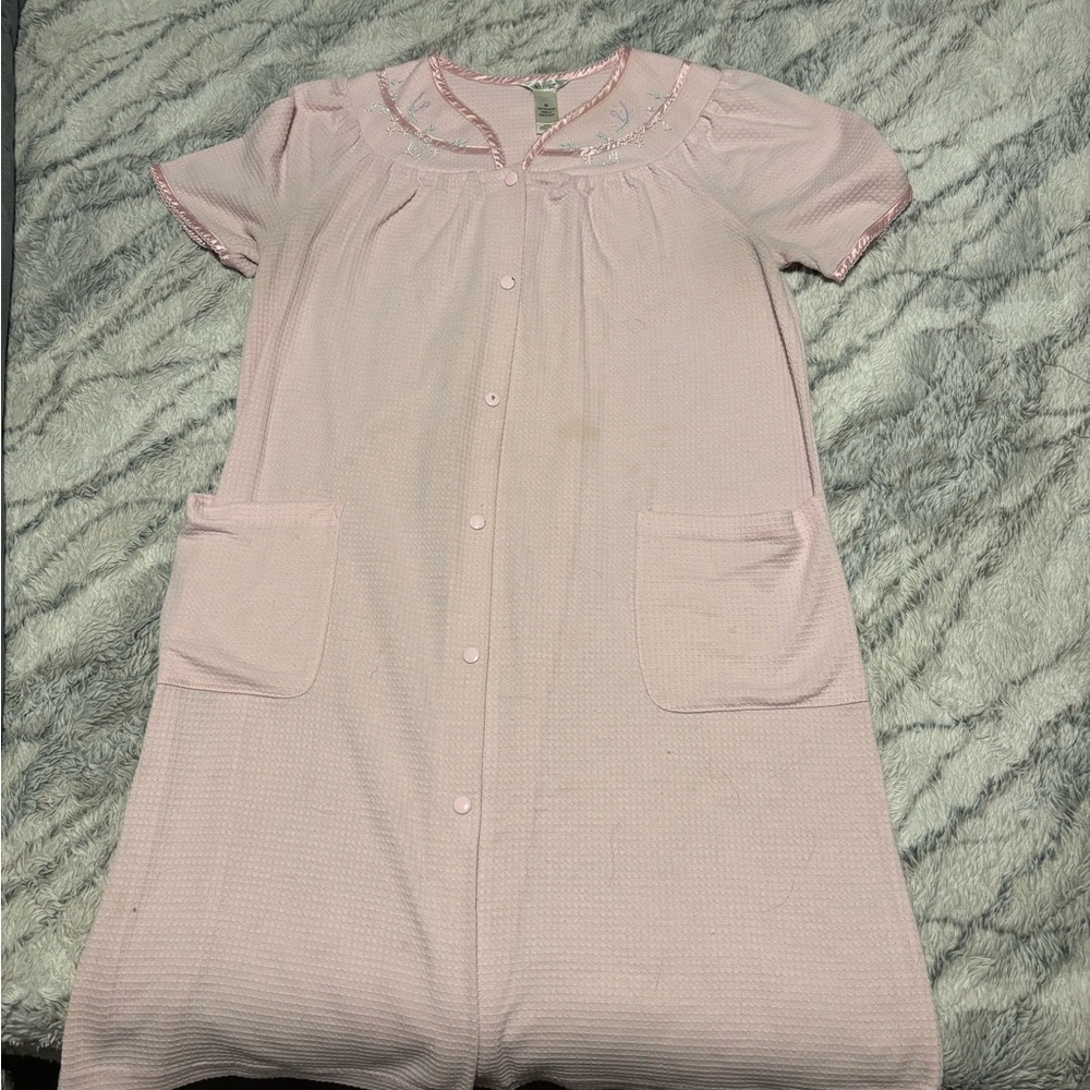 Light Pink Button Front Nightgown with Pockets